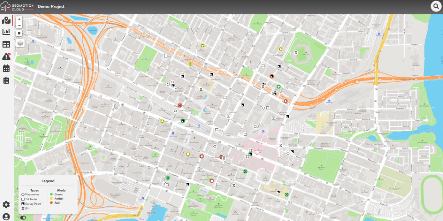 Map view on demo project of Geomotion Cloud Software