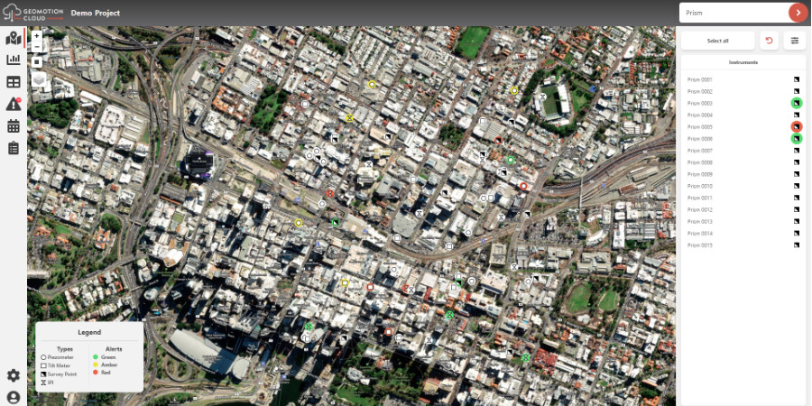 Satellite map view on demo project of Geomotion Cloud Software
